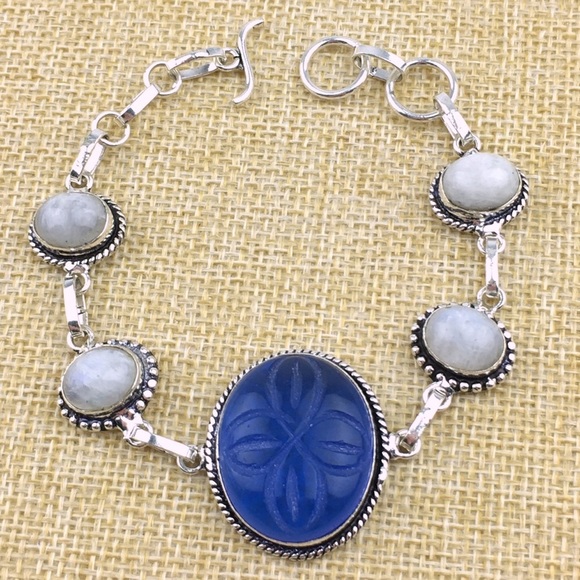 New Moonstone and Carved Glass Silver Overlay Bracelet 7 1/4” , 7 3/4” 8 - Picture 6 of 10